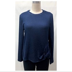 Sahalie Indigo Heather Blue Long Sleeve Front Twist Knotted Knit Top
